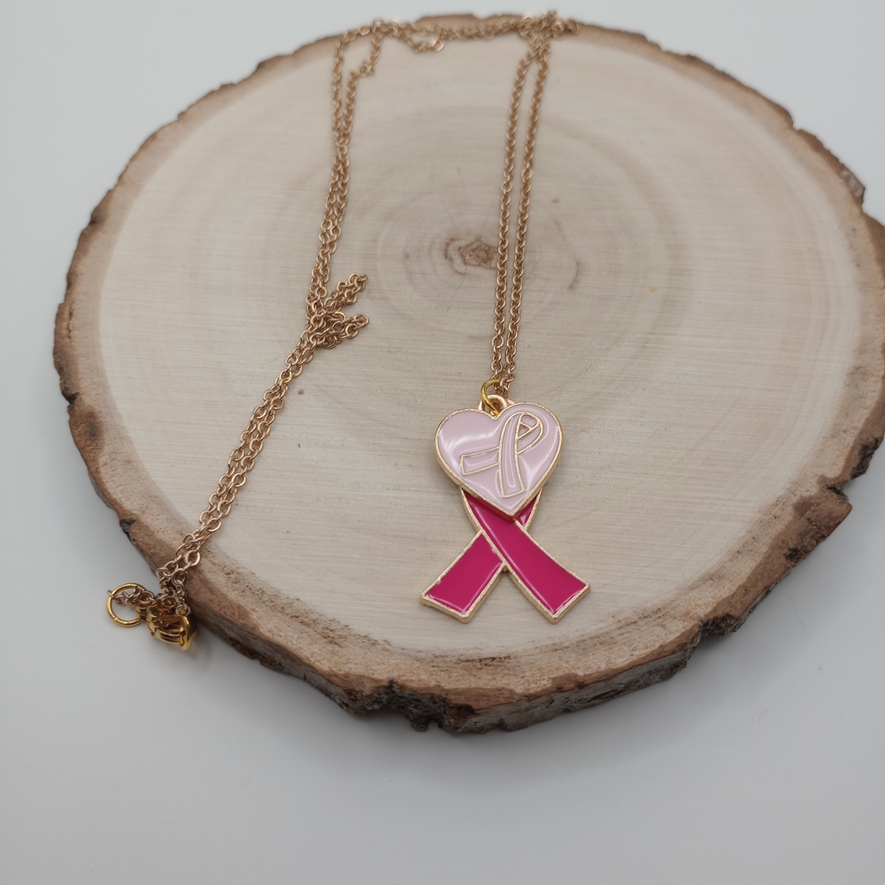 Pink Ribbon Heart Necklace Breast Cancer Awareness